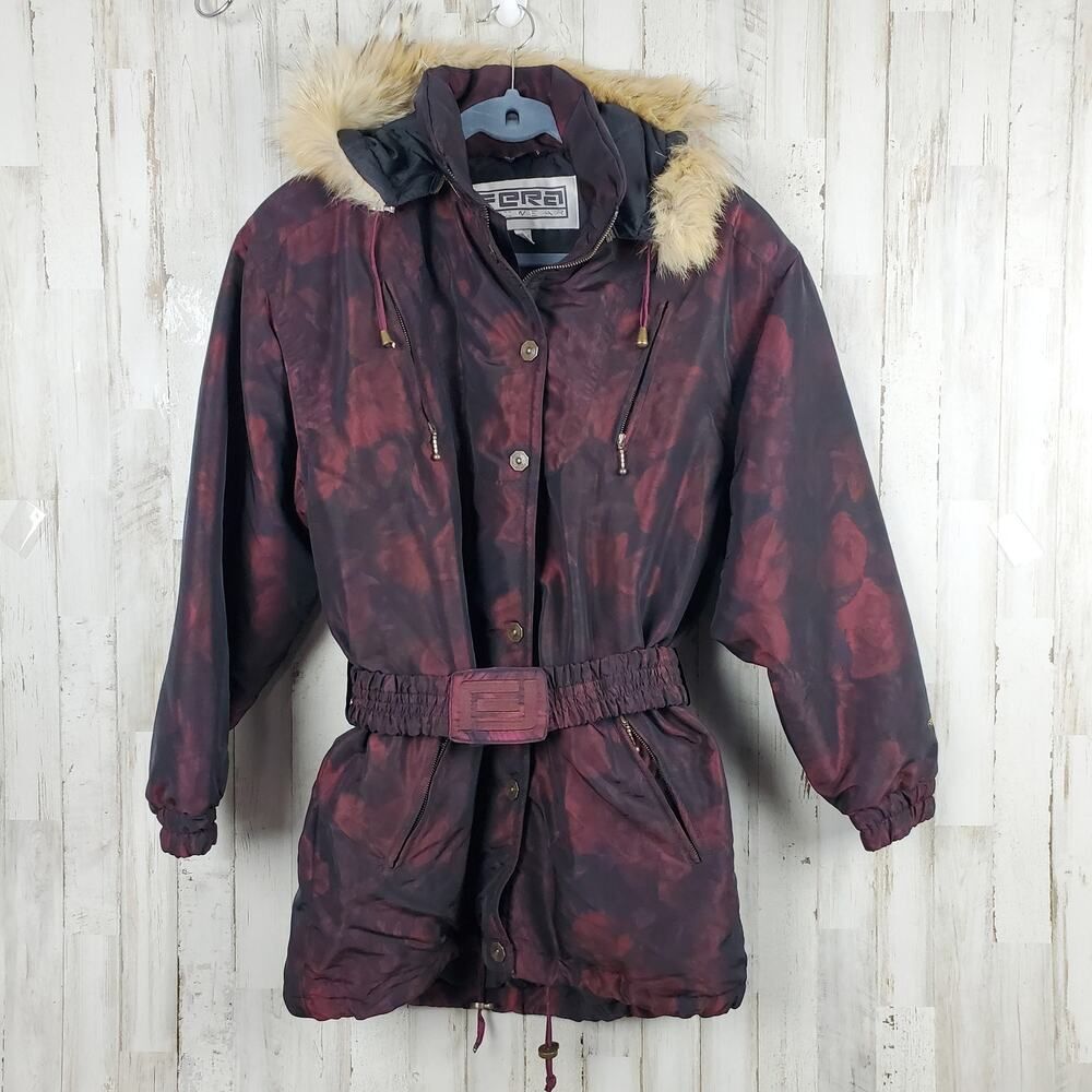 Vintage Fera Ski Jacket Floral Maroon Size 8